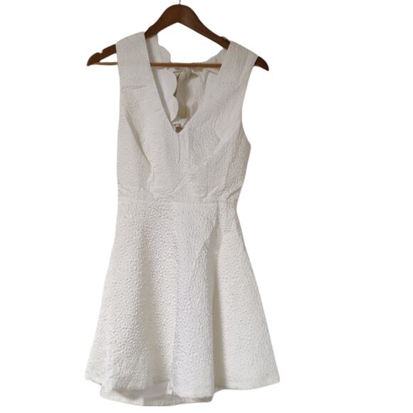 Lulus Beyond Dreamy Ivory Scalloped Tie-Back Skater Dress, Small - Picture 3 of 7